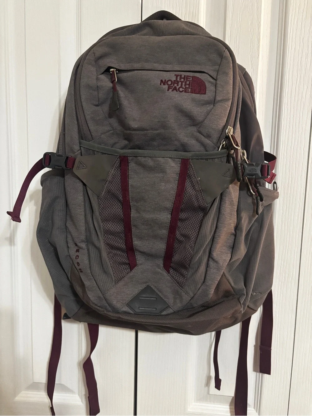 The North Face Gray and Burgundy Backpack